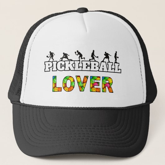 Pickleball Word Mannelijke Silhouetten Lover Ball Trucker Pet (Voorkant)