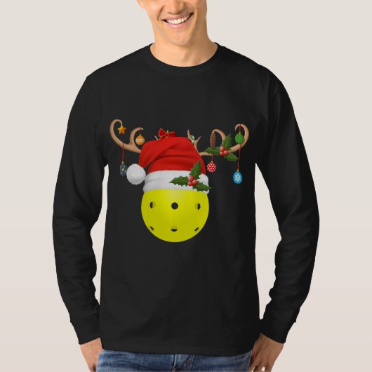 Pickleball Xmas Gift Reindeer Santa Hat Pickleball T-shirt (Voorkant)