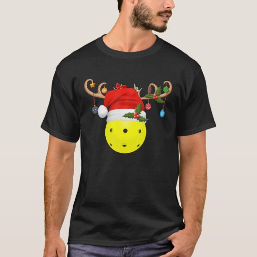 Pickleball Xmas Gift Reindeer Santa Hat Pickleball T-shirt (Voorkant)