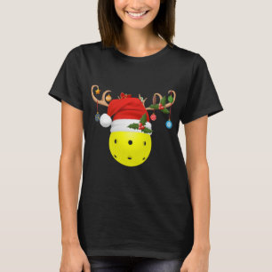 Pickleball Xmas Gift Reindeer Santa Hat Pickleball T-shirt