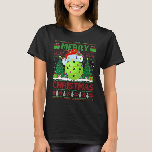 Pickleball   Xmas Tree Ugly Santa Pickleball Chris T-shirt (Voorkant)