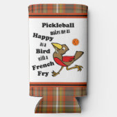 Pickleball - zo blij als een vogel met een frietje seltzer blikjeskoeler (Achterkant)