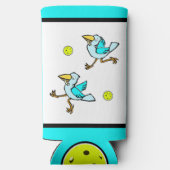 Pickleball - zo blij als een vogel met een frietje seltzer blikjeskoeler (Achterkant)