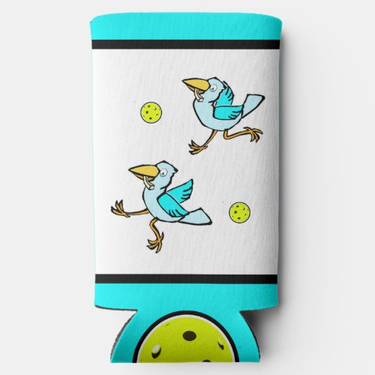 Pickleball - zo blij als een vogel met een frietje seltzer blikjeskoeler (Achterkant)