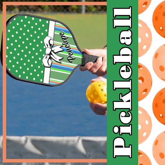 Pickleball Zomerstrepen Groene Stippen Witte strik Paddle