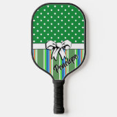 Pickleball Zomerstrepen Groene Stippen Witte strik Paddle (Voorkant)