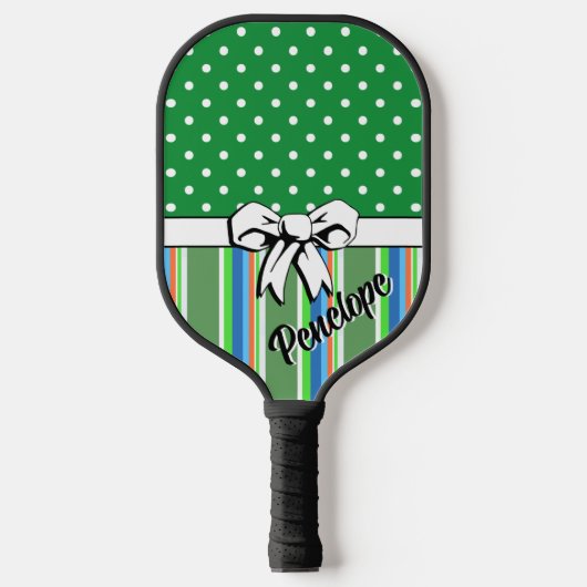 Pickleball Zomerstrepen Groene Stippen Witte strik Pickleball Paddle (Voorkant)