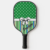 Pickleball Zomerstrepen Groene Stippen Witte strik Pickleball Paddle (Achterkant)