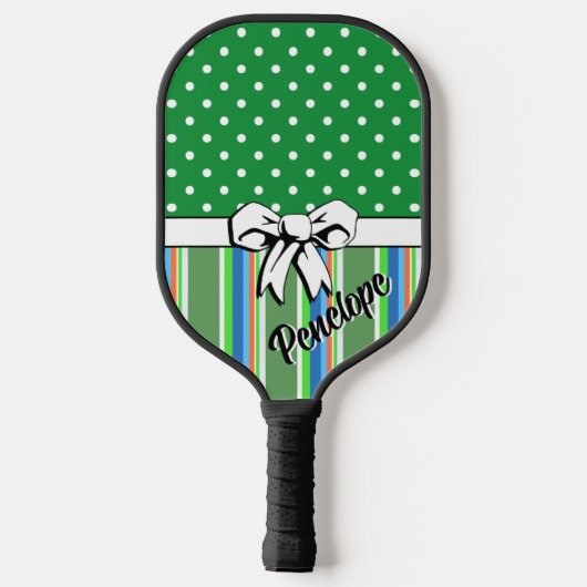 Pickleball Zomerstrepen Groene Stippen Witte strik Pickleball Paddle (Achterkant)