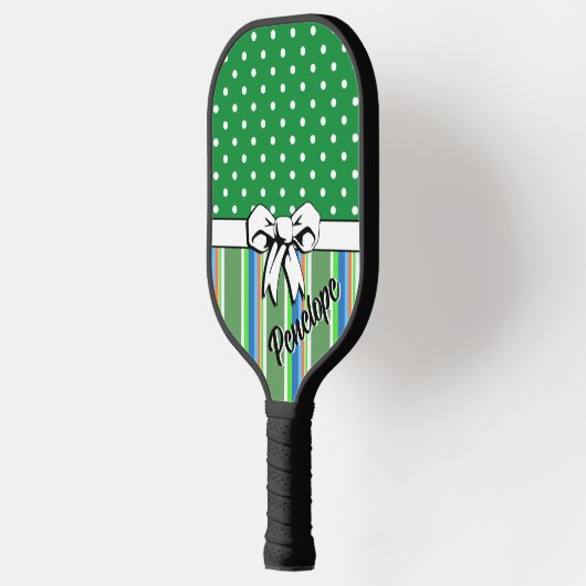 Pickleball Zomerstrepen Groene Stippen Witte strik Pickleball Paddle (Links)