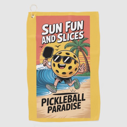 Pickleball zon plezier en plakjes grappige vakanti golfhanddoek (Voorkant)