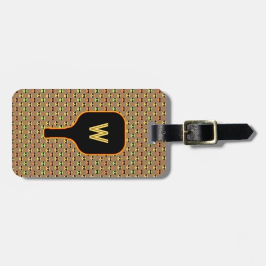 Pickleballen en paddle-monogram (bruin) bagagelabe bagagelabel (Voorkant horizontaal)