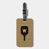 Pickleballen en paddle-monogram (bruin) bagagelabe bagagelabel (Voorkant verticaal)