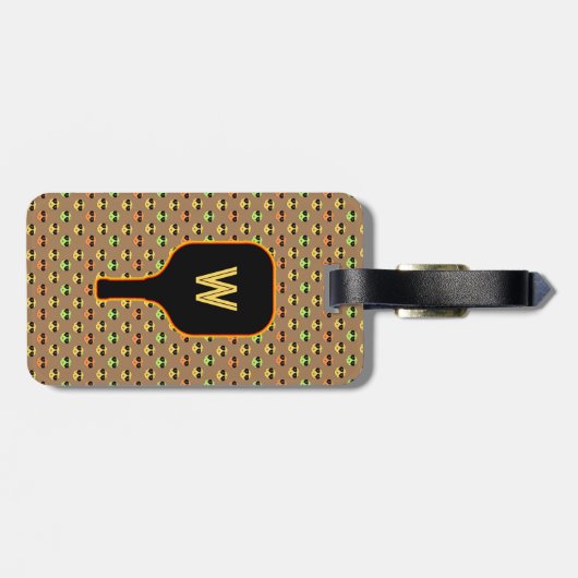 Pickleballen en paddle-monogram (bruin) bagagelabe bagagelabel (Achterkant horizontaal)
