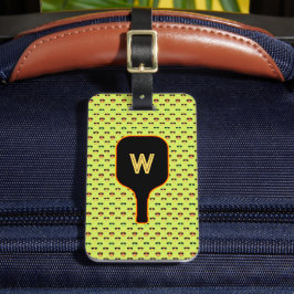 Pickleballen en paddle-monogram (groen) bagagelabe bagagelabel