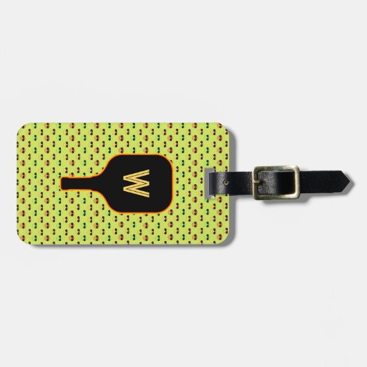 Pickleballen en paddle-monogram (groen) bagagelabe bagagelabel (Voorkant horizontaal)