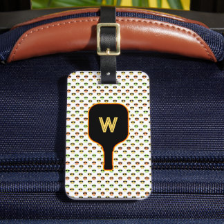 Pickleballen en paddle-monogram (wit) bagagelabel