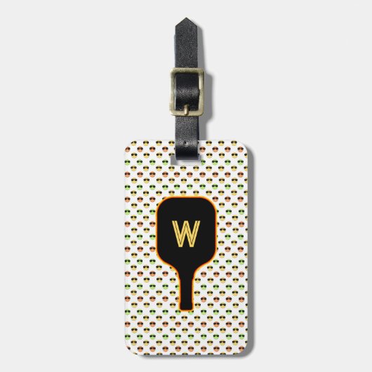 Pickleballen en paddle-monogram (wit) bagagelabel (Voorkant verticaal)