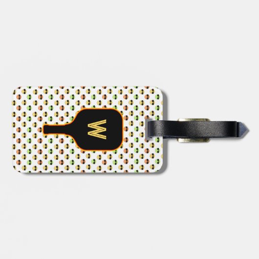 Pickleballen en paddle-monogram (wit) bagagelabel (Achterkant horizontaal)