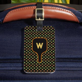 Pickleballen en paddle-monogram (zwart) bagagelabe bagagelabel