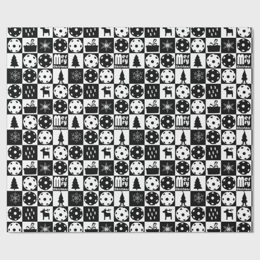Pickleballetjes Merry Kerstmis 🎄 zwart-wit Cadeaupapier (Vlak)