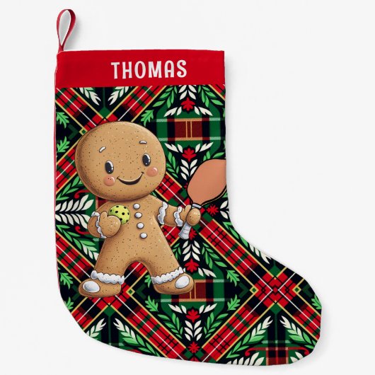 Pickleball🎄Gingerbread Paddle Power Kleine Kerstsok (Voorkant)