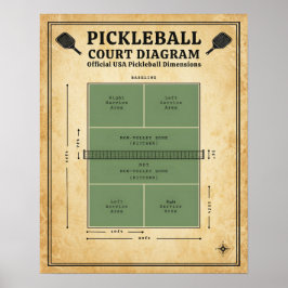 Pickleballveld Diagram - Officiële USA Afmetingen Poster