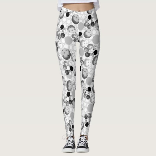 Picklebalpatroon, zwart, wit en grijs leggings (Voorkant)