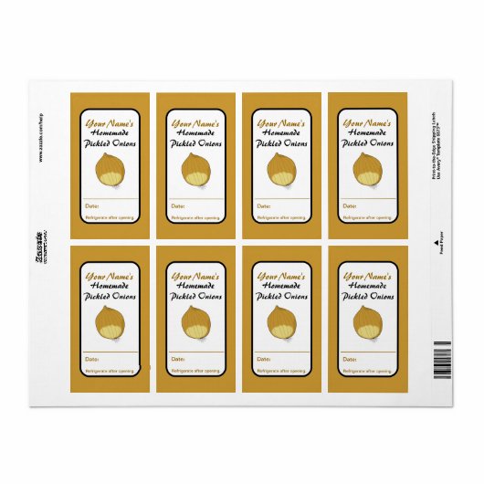 Pickled Onions Custom Canning Jar Labels Naam toev (Full Sheet)