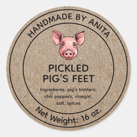 Pickled Pig's Feet Jar Label Kraft Papier Stijl (Voorkant)