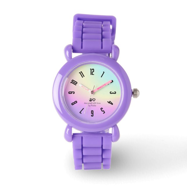 PickleKids™ Gradient Peace & Love Paarse Horloge (Voorkant)