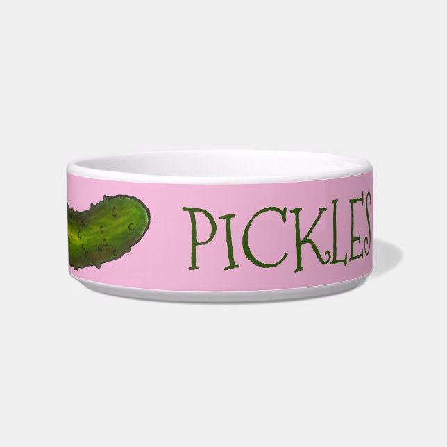 Pickles Dog Green Dill Pickle Personalized Pink Voerbakje (Rechts)