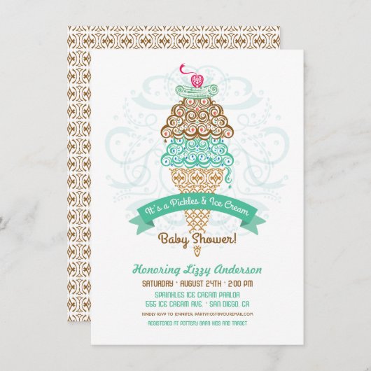 Pickles en Ice Cream Baby shower Invitation Kaart (Voorkant / Achterkant)