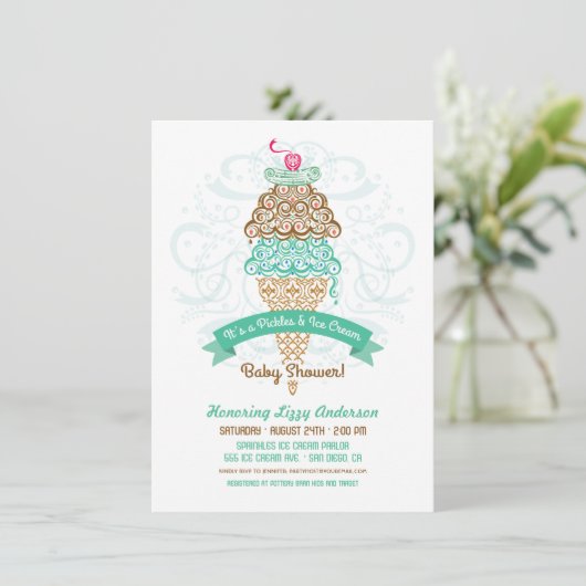 Pickles en Ice Cream Baby shower Invitation Kaart (Staand voorkant)