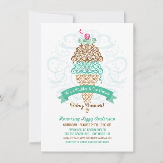 Pickles en Ice Cream Baby shower Invitation Kaart (Voorkant)