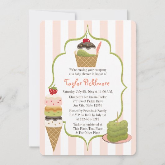 Pickles en Ice Cream Baby shower Invitation Kaart (Voorkant)