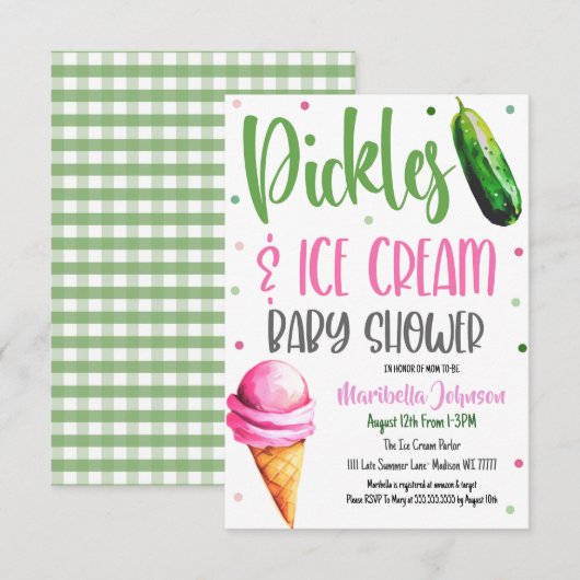 Pickles en Ice Cream Baby shower Invitation Kaart (Voorkant / Achterkant)