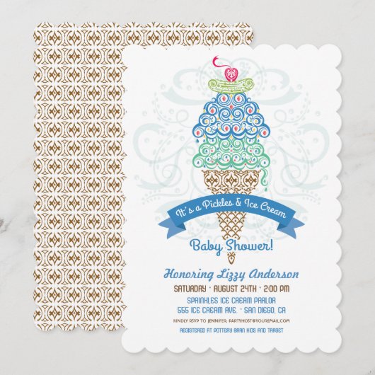 Pickles en Ice Cream Boy Baby shower Invitation Kaart (Voorkant / Achterkant)