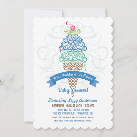 Pickles en Ice Cream Boy Baby shower Invitation Kaart (Voorkant)