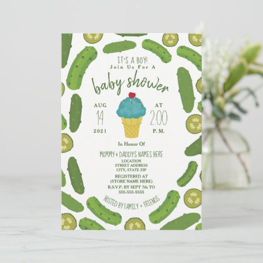 Pickles en Ice Cream Boy Baby shower Kaart (Staand voorkant)