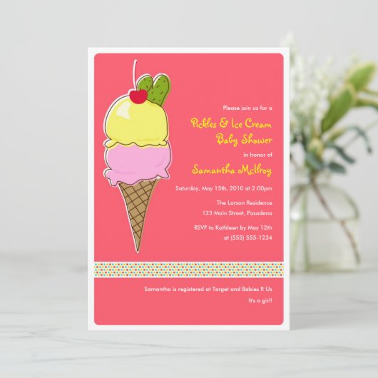 Pickles en IceCream Baby shower, het is een meisje Kaart (Staand voorkant)
