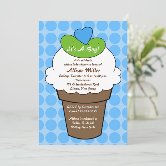 Pickles & Ice Cream Boy Baby shower Kaart (Staand voorkant)