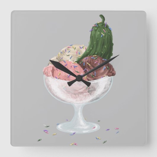 Pickles in Ice Cream Vierkante Klok (Voorkant)