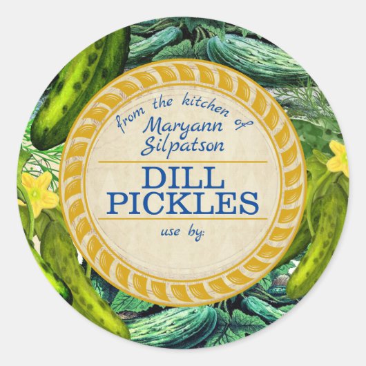 Pickles inblikt gepersonaliseerd vanuit de keuken  ronde sticker (Voorkant)
