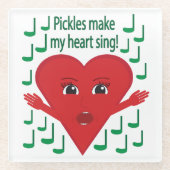 "Pickles maken mijn hart zingen!" zingend hart Glazen Onderzetter (Voorkant)
