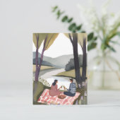 picknick aan het meer | Natuur Waterverf schilderi Briefkaart (Staand voorkant)