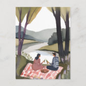 picknick aan het meer | Natuur Waterverf schilderi Briefkaart (Voorkant)