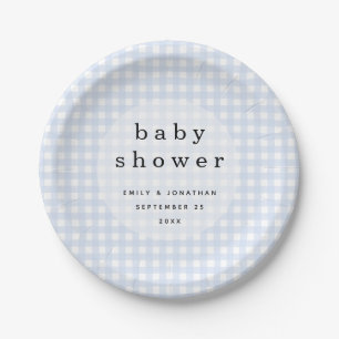 Picknick Baby shower Namen Date Blue Gingham Papieren Bordje