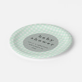 Picknick Baby shower Namen Date Green Gingham Papieren Bordje (Gekanteld)