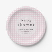 Picknick Baby shower Namen Datum Pink Gingham Papieren Bordje (Voorkant)